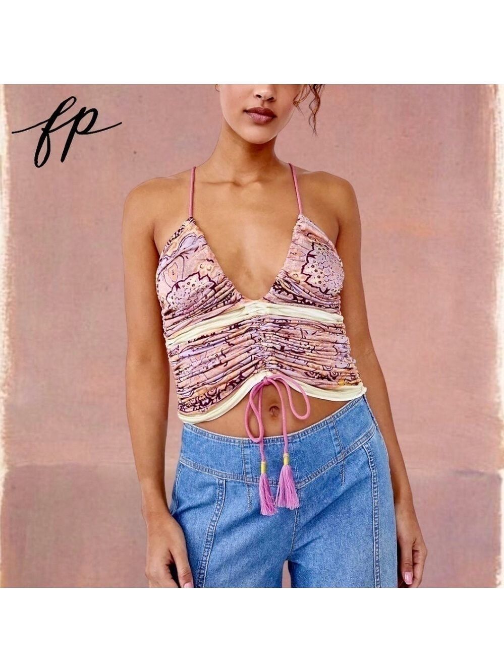 FREE PEOPLE Cocktail Queen Ruched-Front-Drawstring Tank Top NWT/LG - Picture 7 of 13